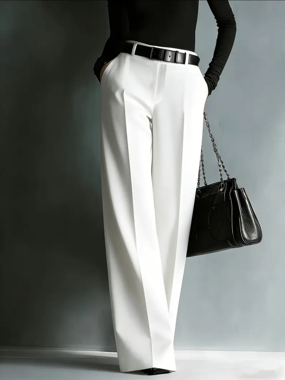 Tailored High-Waist Wide-Leg Trousers in White
